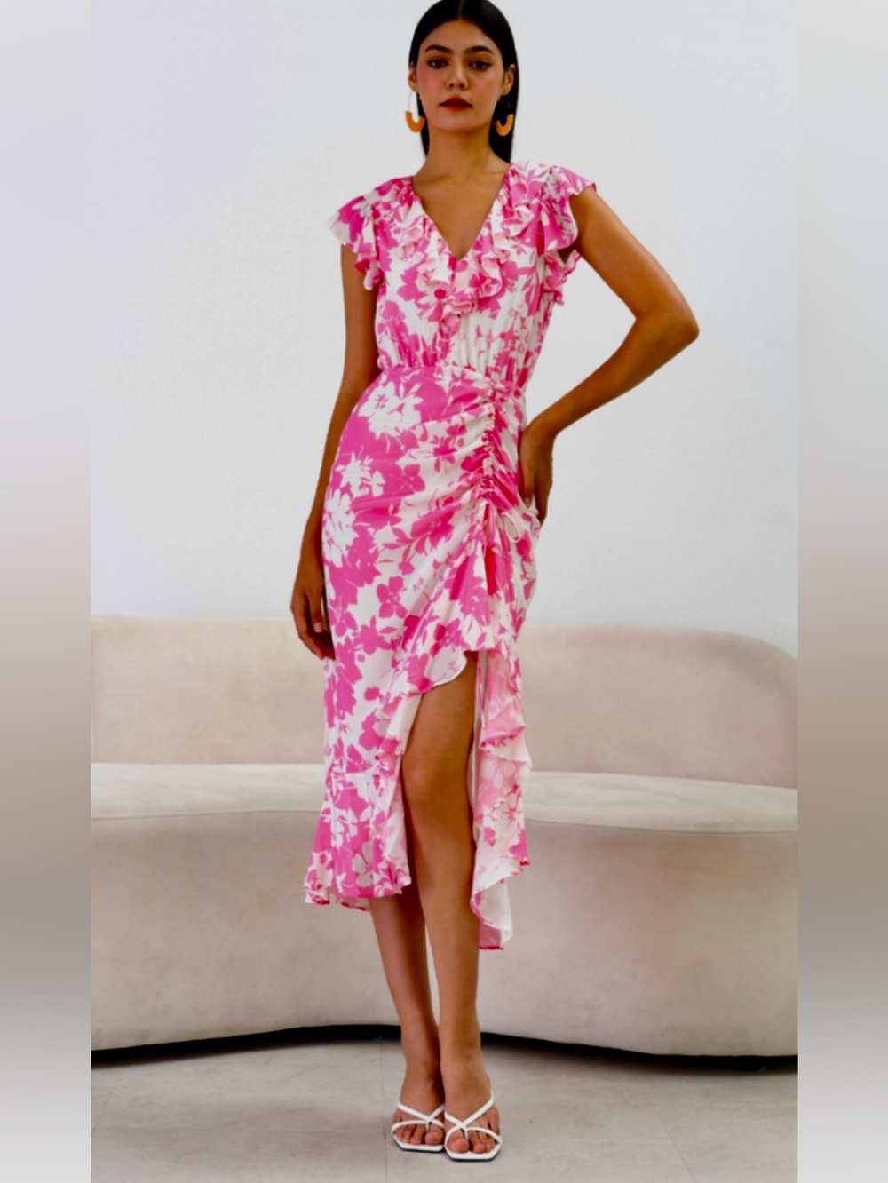 Yumi Kim Pink & White Floral High-Low Wrap Dress
